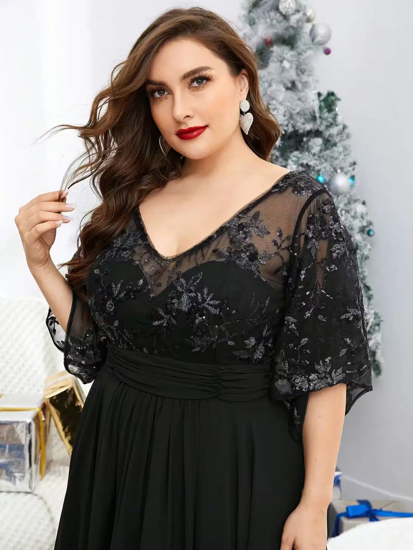 Plus size V-neck chiffon Evening gown dress - Additional View 3