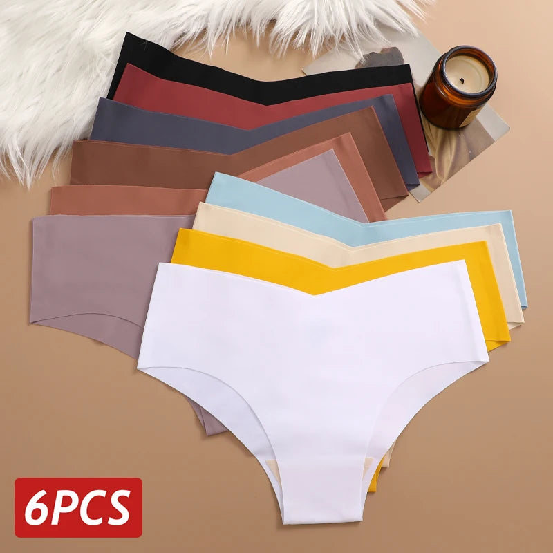 6PCS Panties Ice Silk Ultra Thin Briefs Sexy