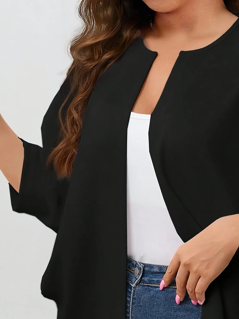 Plus Size Open Front Cardigan Lightweight 3/4 Sleeve Casual