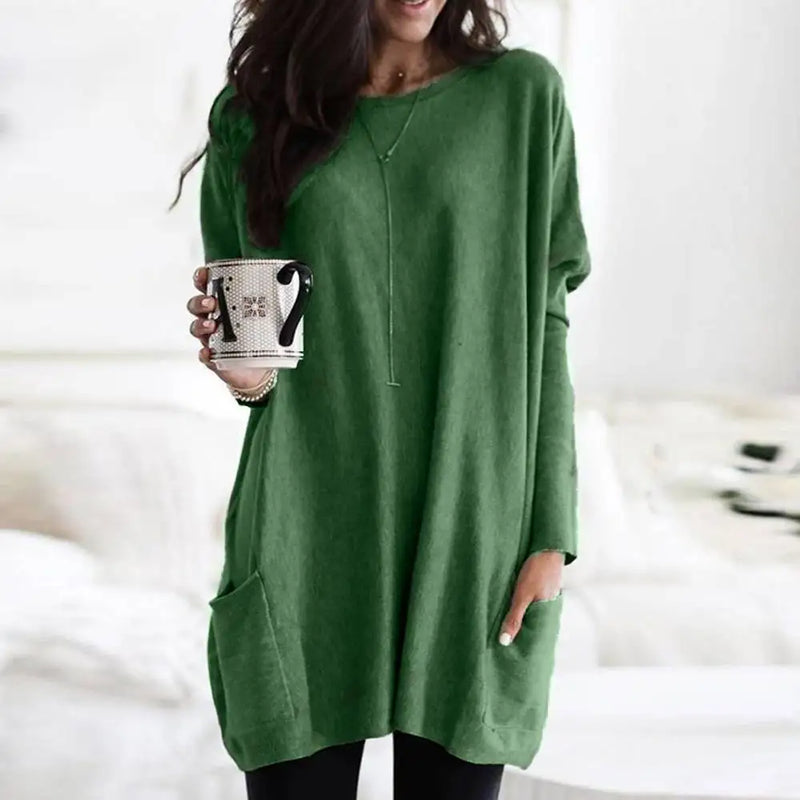 Long Sleeve Pocket Tunic Tops Blouse Casual