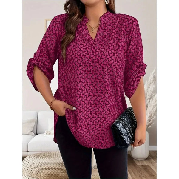 Plus Size1XL-5XL Fashion V-neck Printed Curly Sleeve