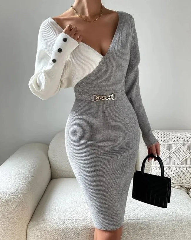 V-neck Splice Fashion Slim Fit Sexy Dress