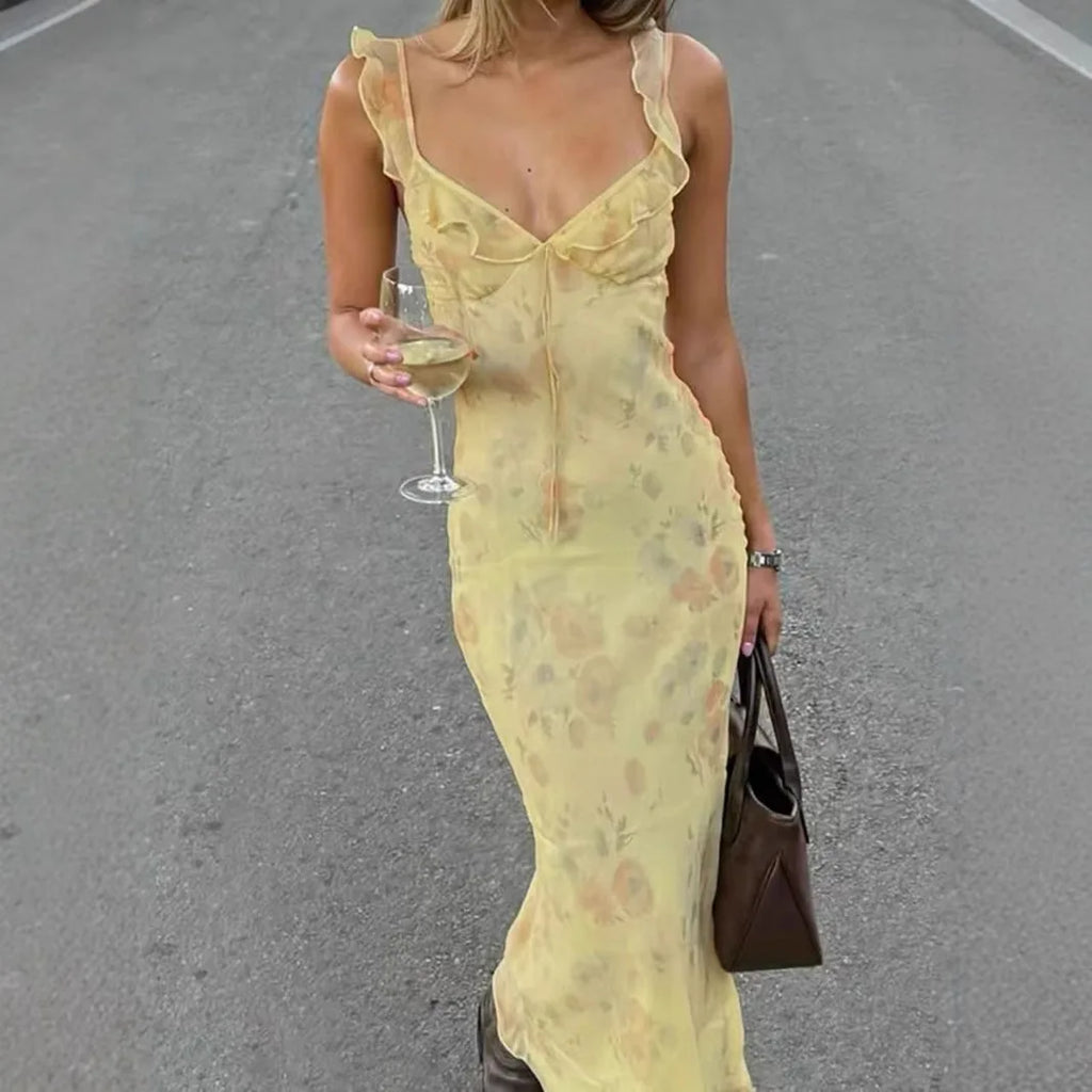 Sleeveless Backless Summer Vacation Dress with Ruffles