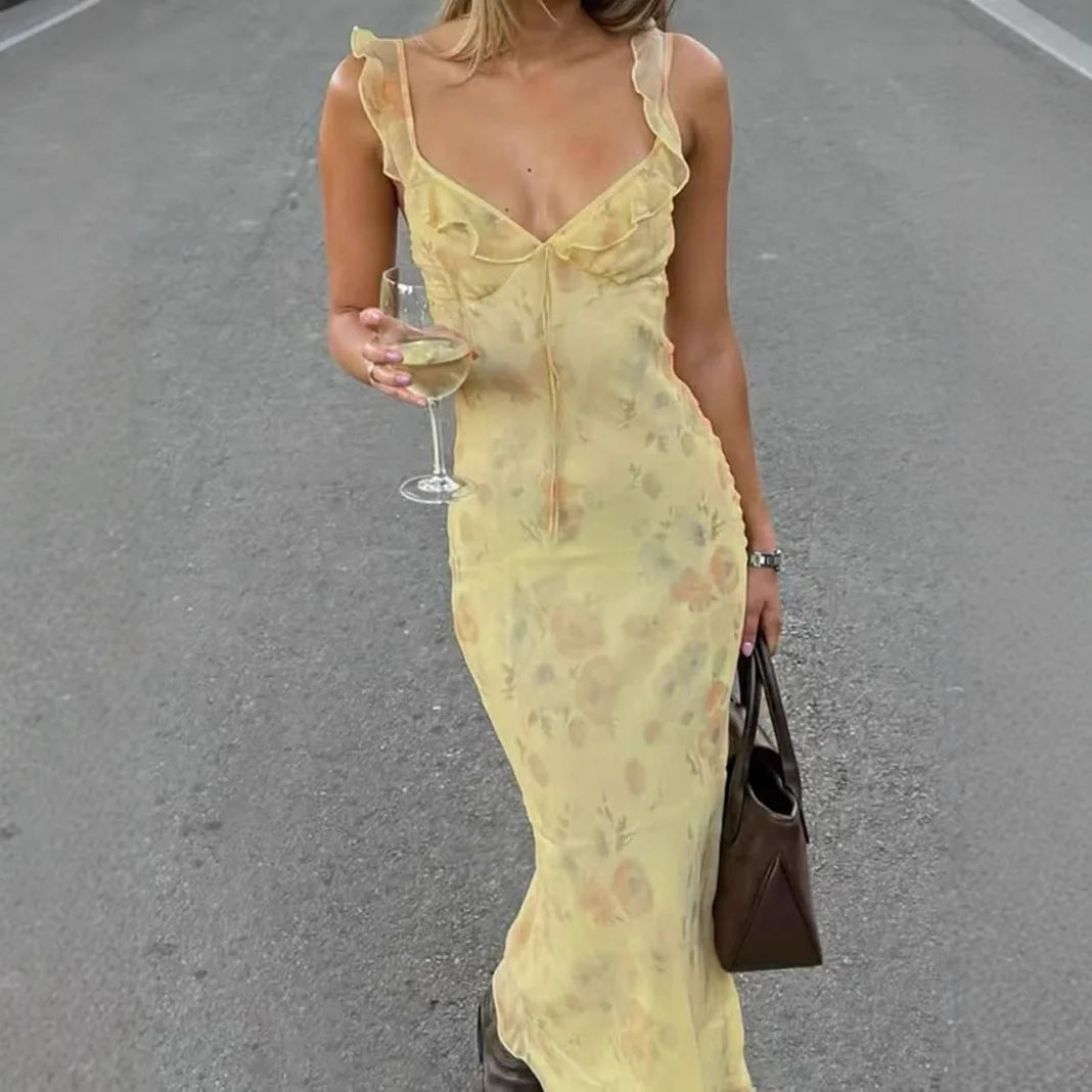 Sleeveless Backless Summer Vacation Dress with Ruffles