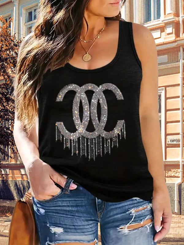 L-5XL Oversize Tank Tops Sequins Sleeveless Loose