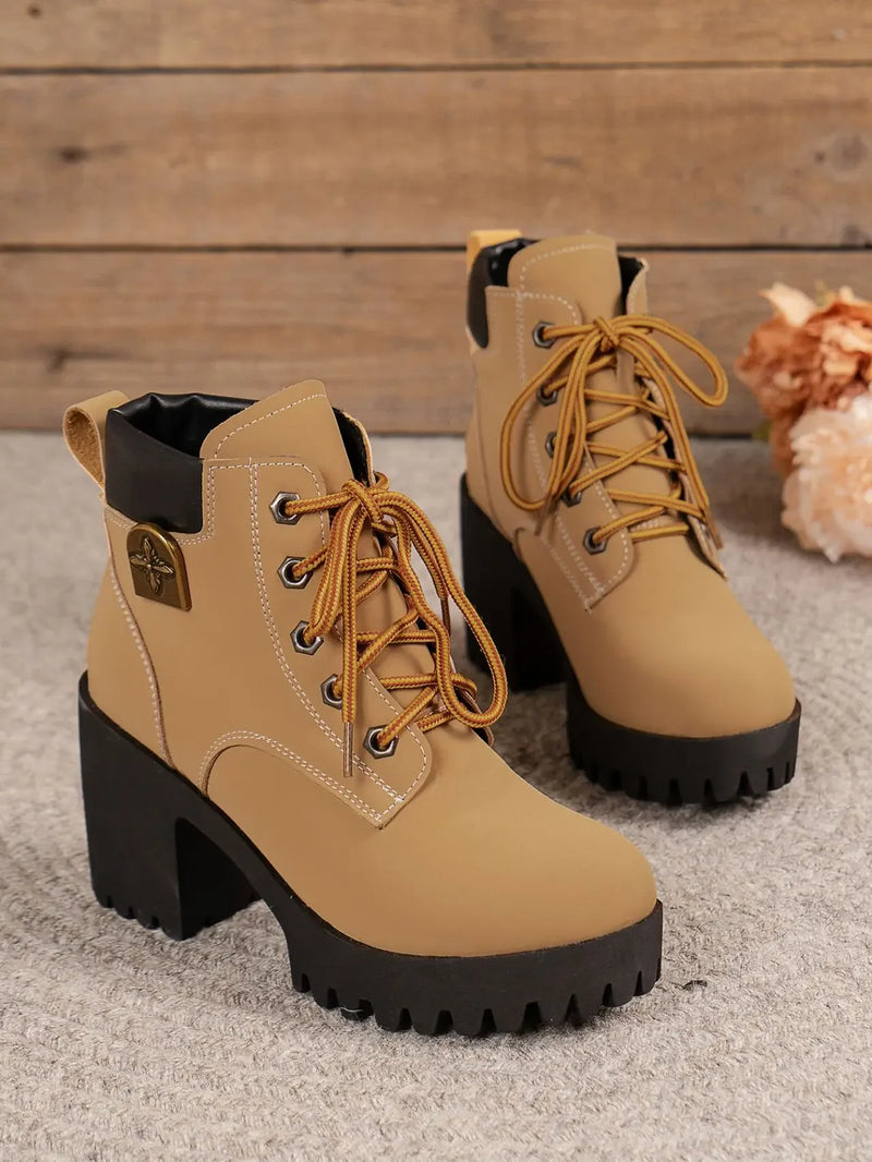 Retro Round Toe Chunky Heels Ankle Boots