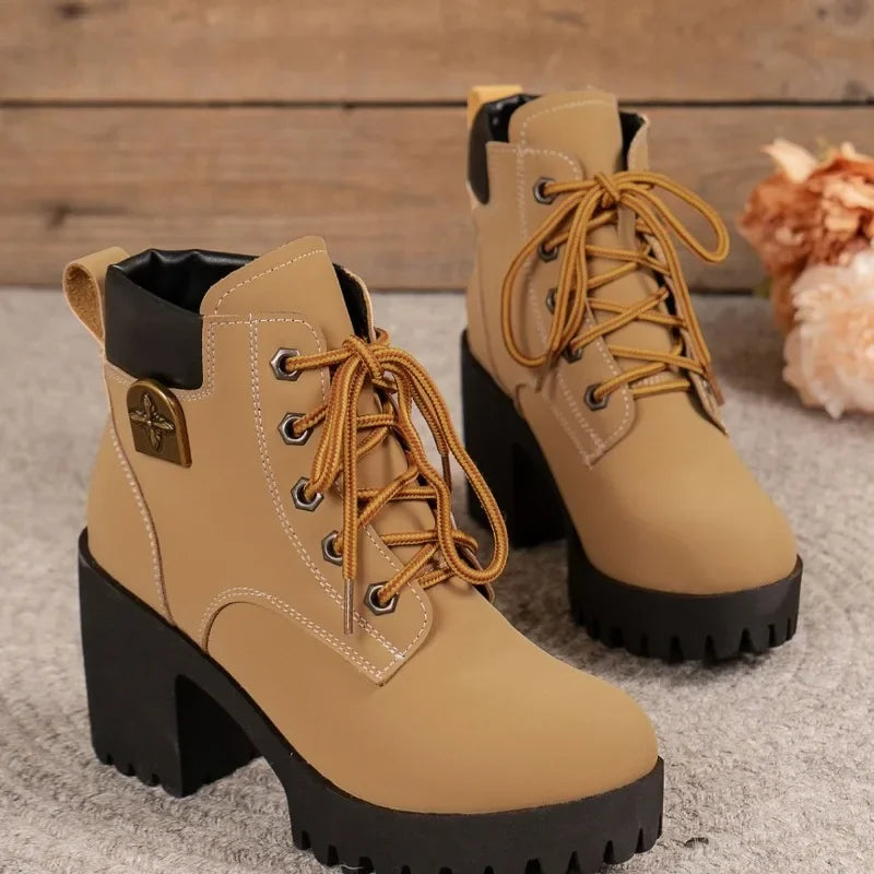 Retro Round Toe Chunky Heels Ankle Boots
