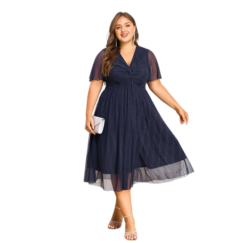 Plus Size V-Neck Solid Dresseegant Evenings