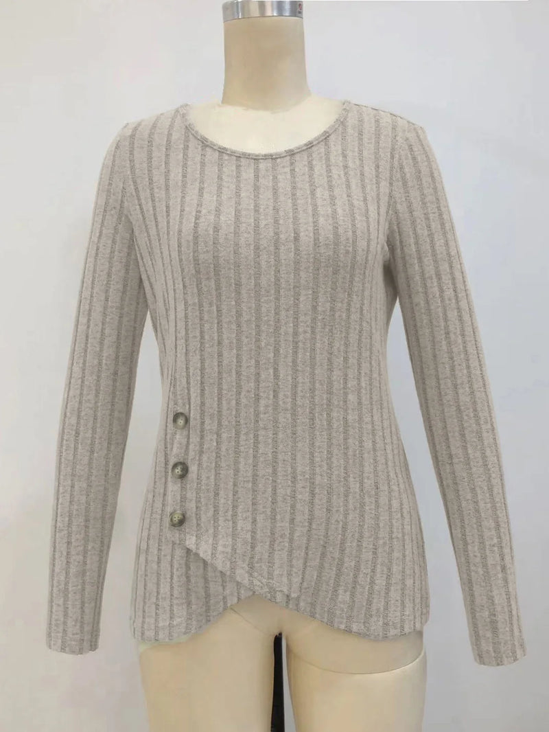 T-shirt Long-sleeved Casual Street Style Buttons Pullover