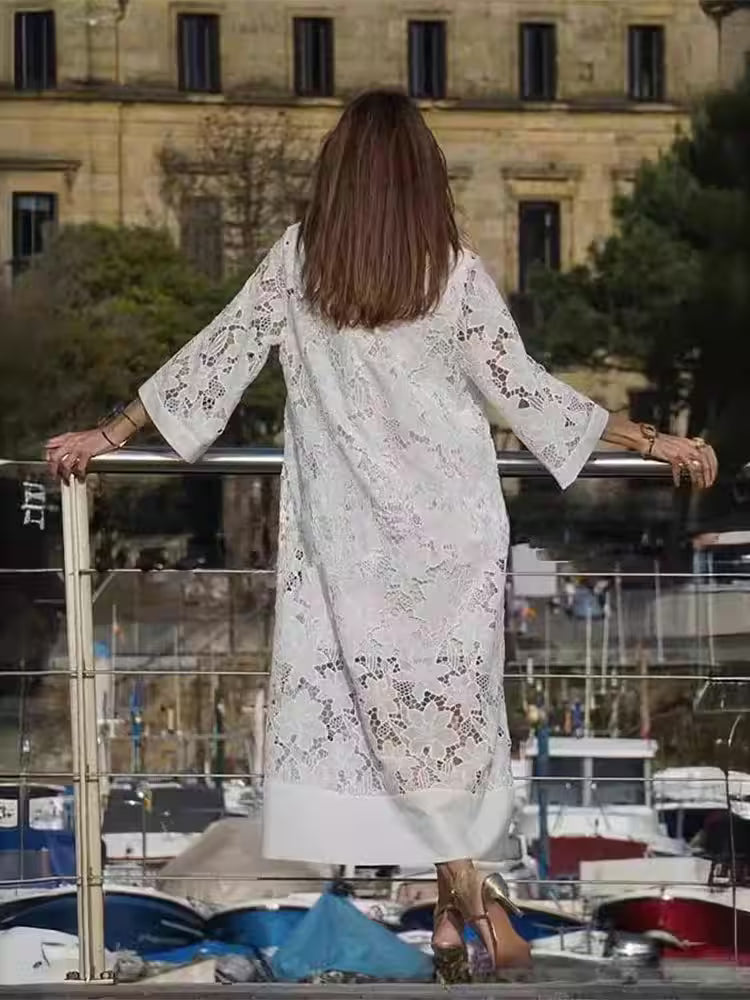 Women's Spring V-neck lace midi dress - Women's Fashion - View 5