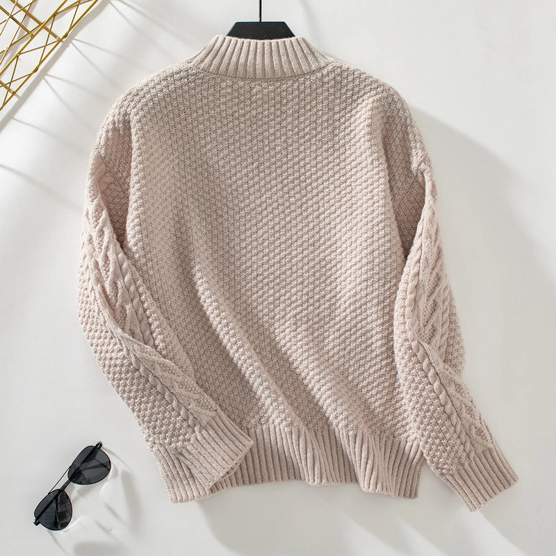 Neckline Knit Sweater Loose Long -sleeved Pullover