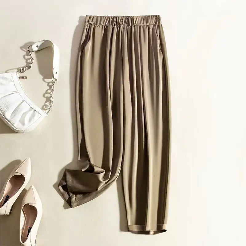 Silk Smooth Wrinkle Straight Pants