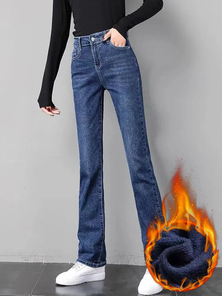 Jeans Hight Waist Thick Slim Straight