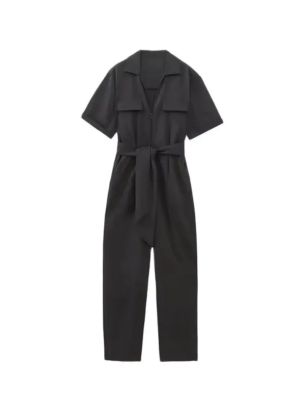 Jumpsuits Vintage Short Sleeve Side Pockets