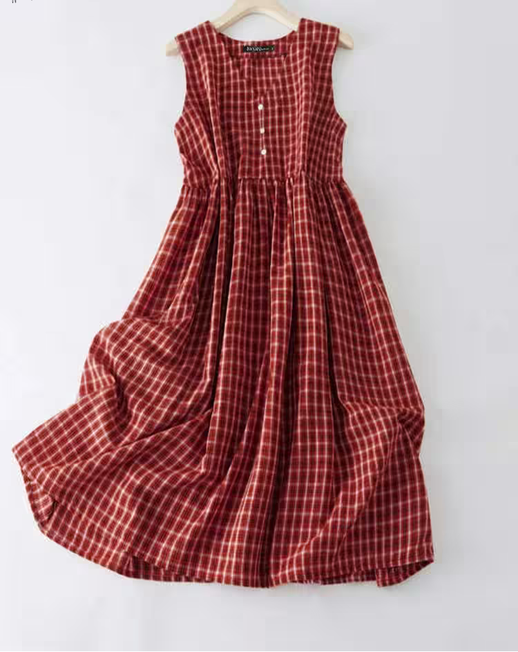 Dress Casual Summer Sleeveless Vintage Plaid - Additional View 2