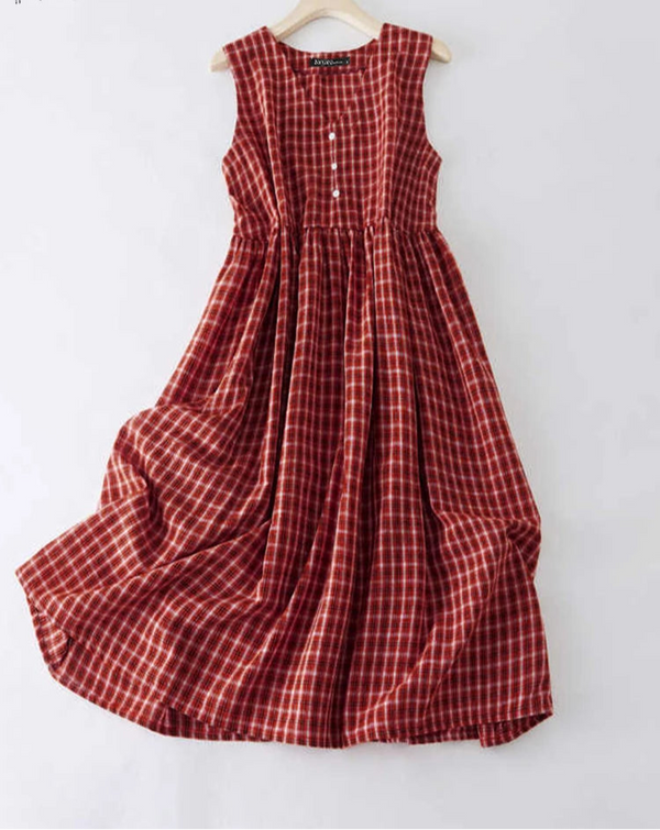 Dress Casual Summer Sleeveless Vintage Plaid