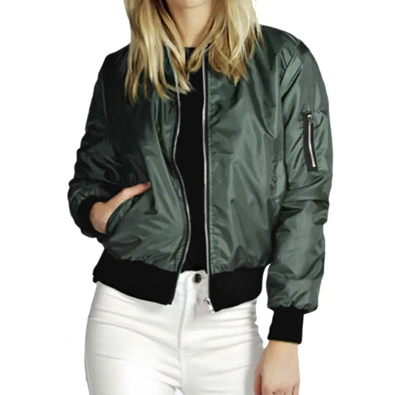 Solid Zipper Jackets Spring Autumn Casual