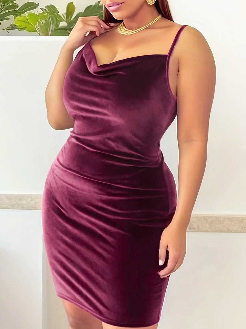 Plus Size Solid Ruched Cami Dress Casual
