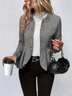 Plus Size Casual Coat Plus Chevron Print Long Sleeve