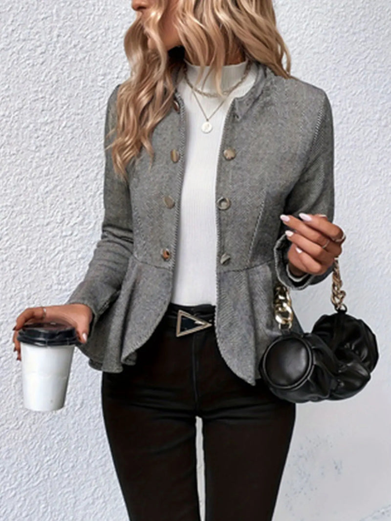 Plus Size Casual Coat Plus Chevron Print Long Sleeve