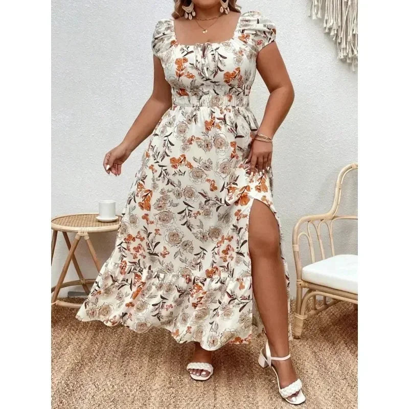 Plus size floral casual dress