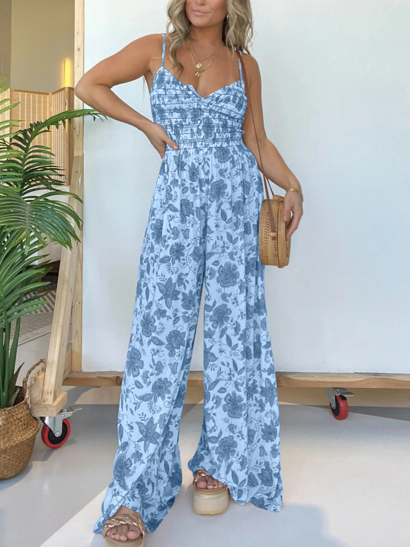 Jumpsuits Fashion Suspender V-neck Floral