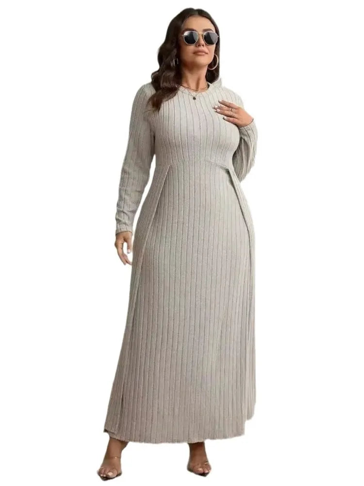 Plus Size Knitted Long Dress Patchwork