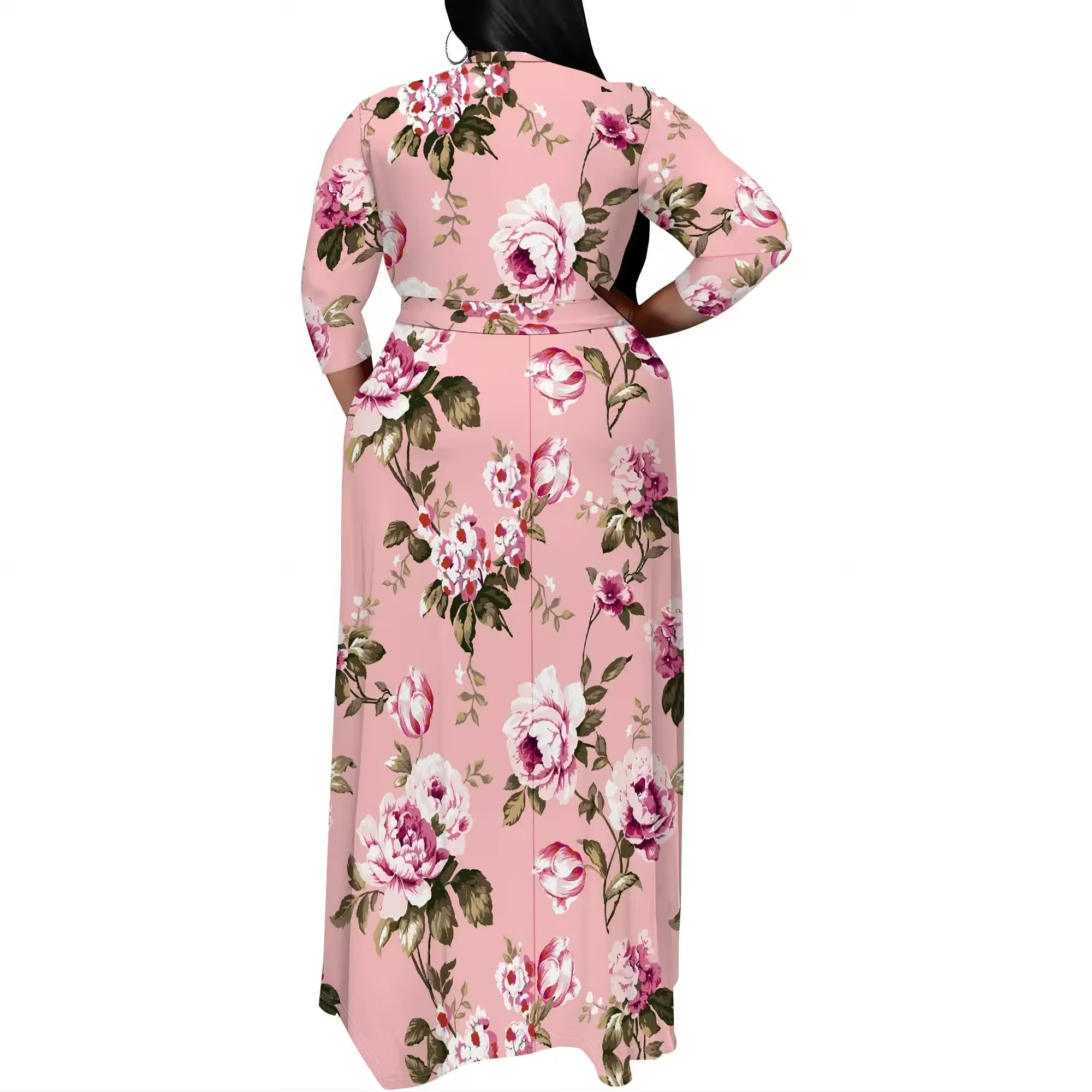Vintage Floral V Neck Maxi Dress - Additional View 5