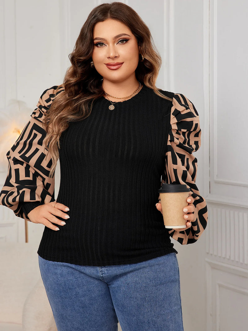 Plus Size Sweater Patchwork T-Shirt Chiffon