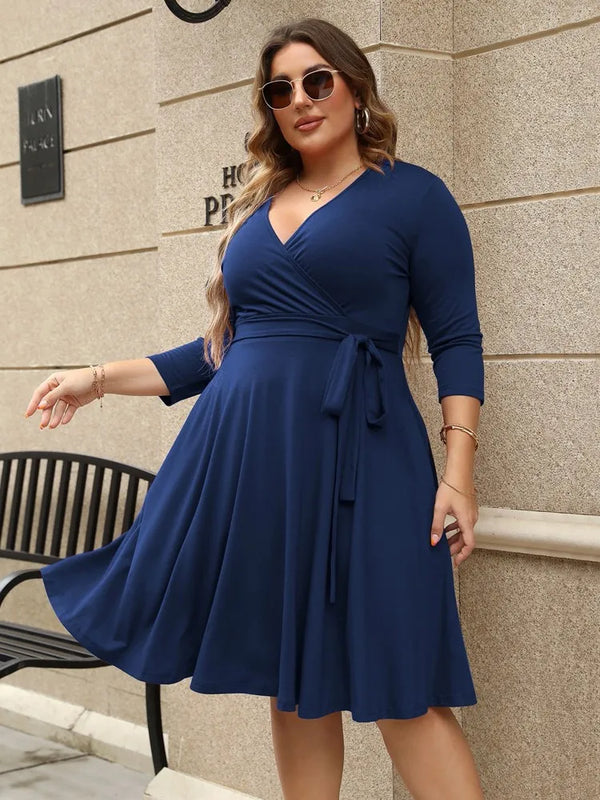 Plus Size Summer Midi Dress V-Neck