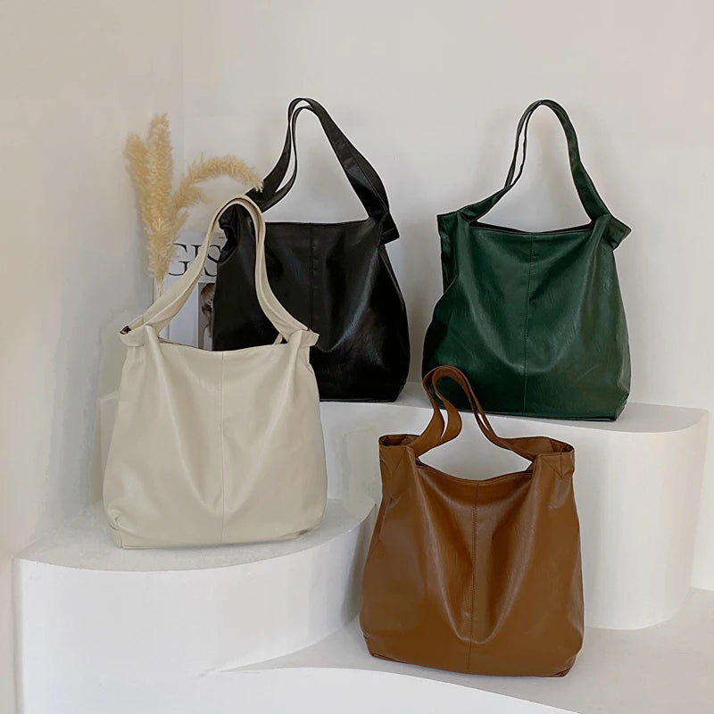 LEFTSIDE Fashion Big Leather Tote Bag