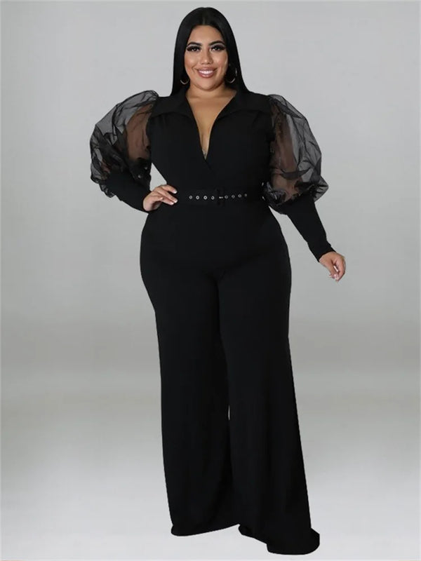 Jumpsuit Plus Size Clothes V Neck with Belt Single