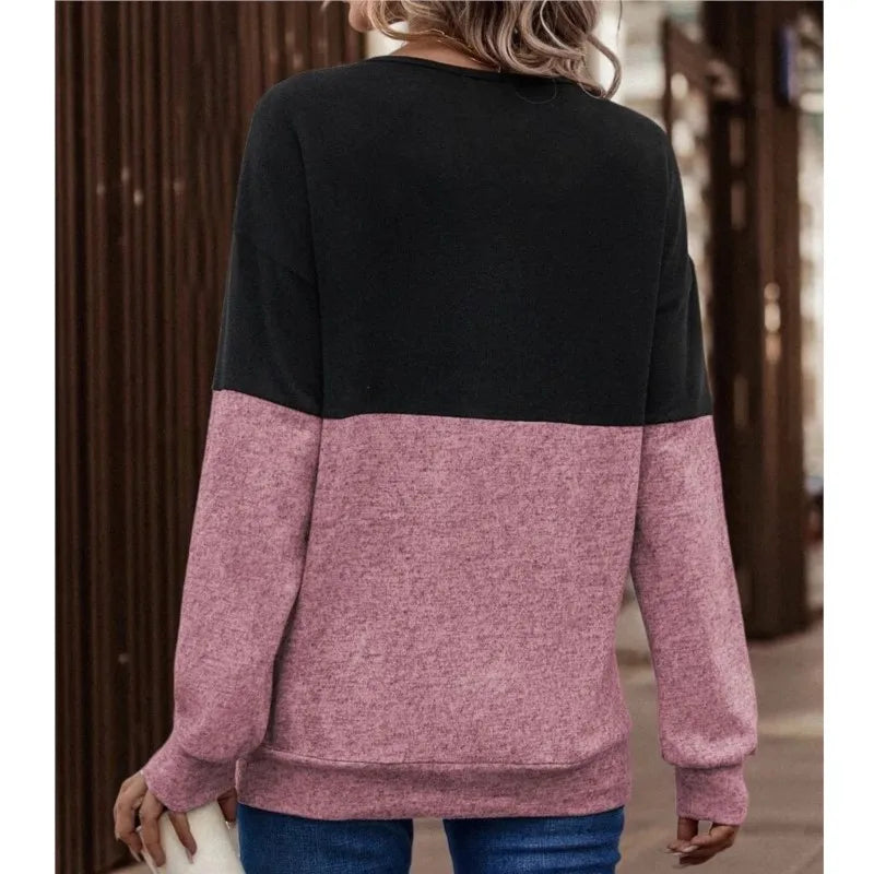 Female Long Sleeved Top For Autumn Winter V-neck Cross