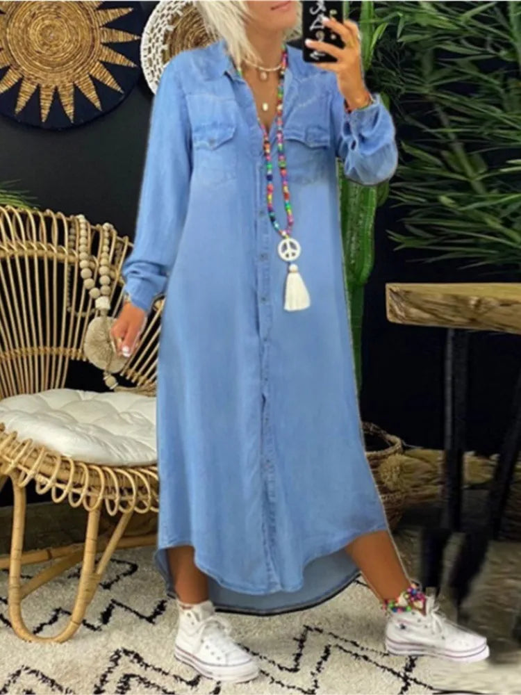 Plus Size Casual Dress Elegant Button Long Sleeve
