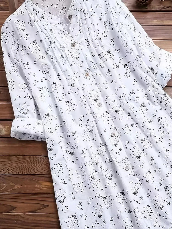 Plus-size Shirt White Long Flower Decorated