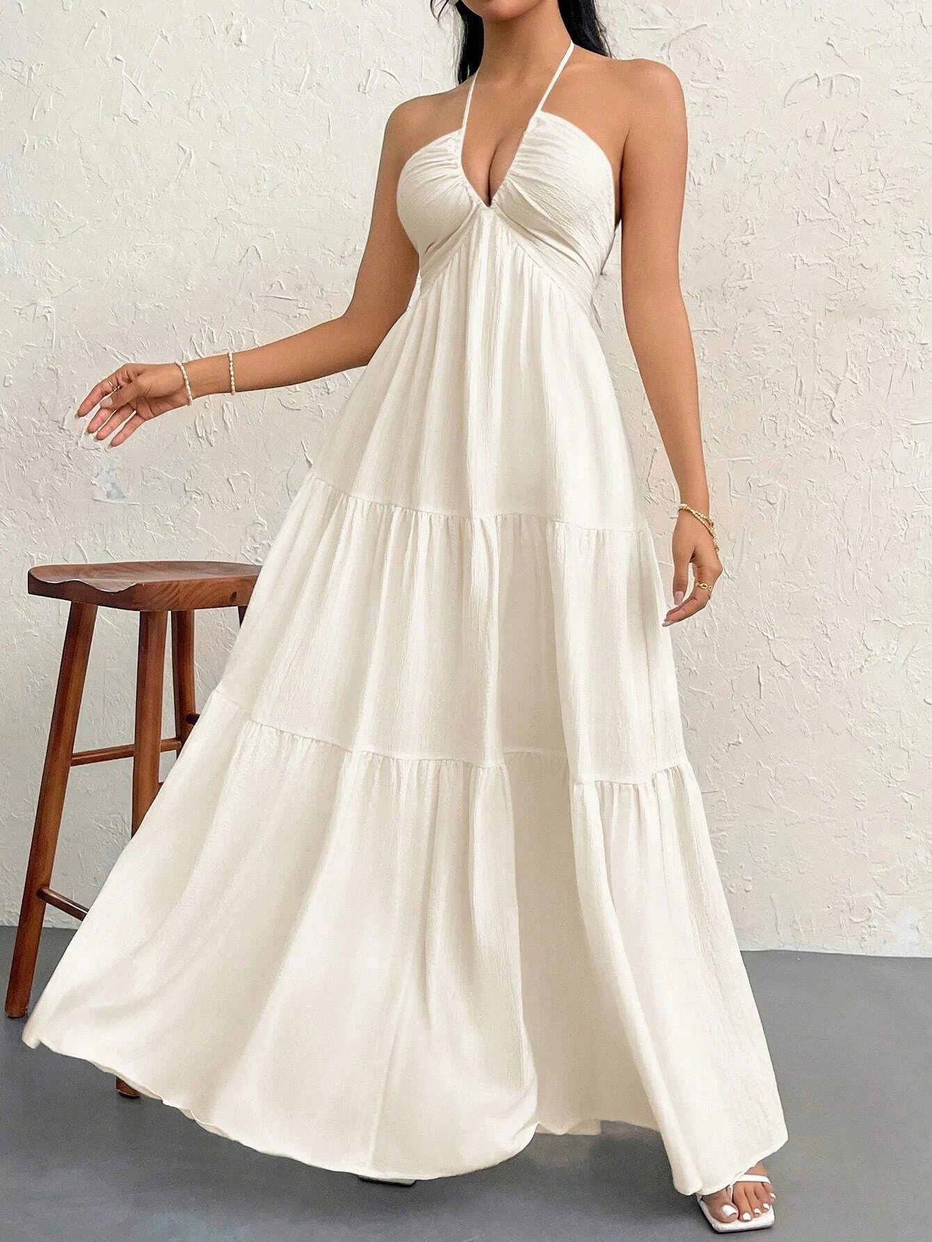 Boho Chiffon Halter Maxi Dress