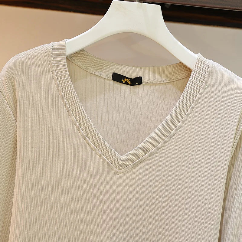 Plus Size Spring Autumn New V-Neck