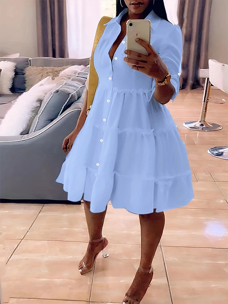Plus Size Spring Loose Casual Button Dress