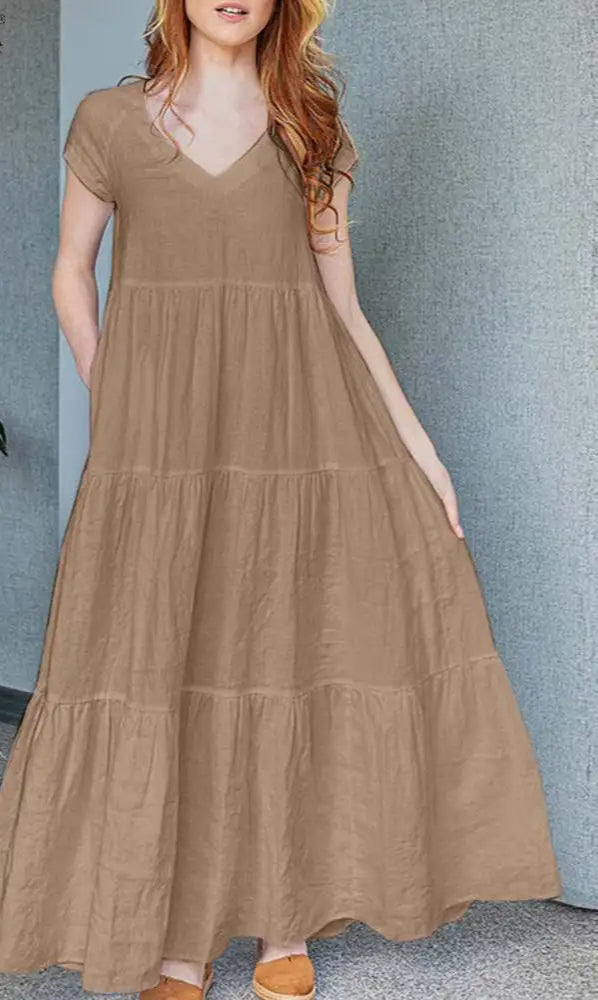 Dress Bohemian Holiday Sundress V Neck Short Sleeve