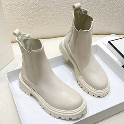 Leather Platform Short Boots Slip Elastic