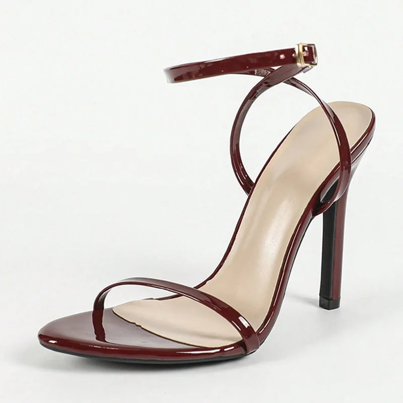 Liyke Wine Red Ankle Strap Designer Sandals