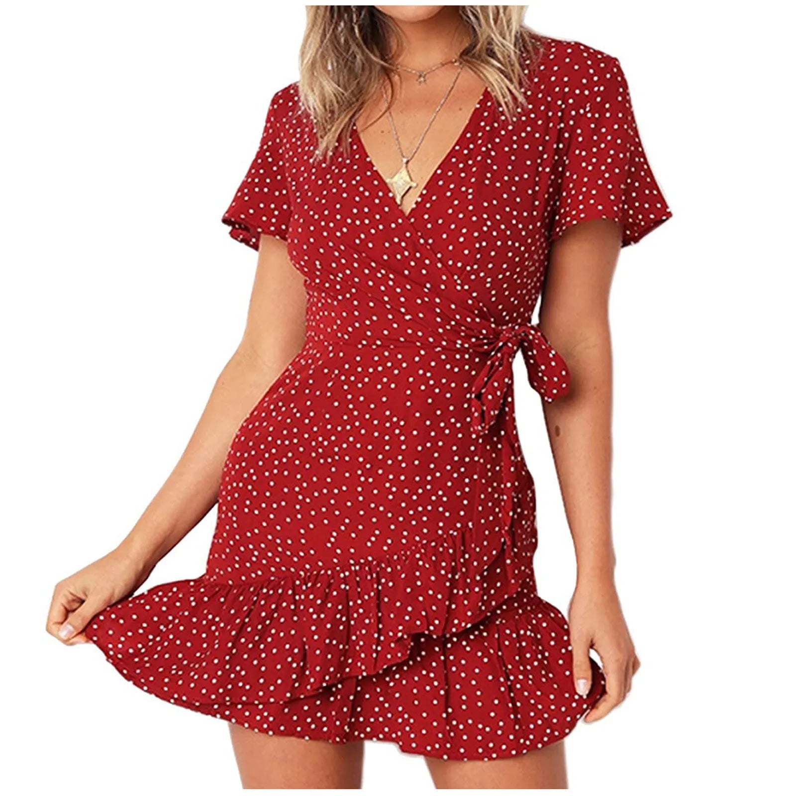 Women's Chiffon Ruffle Dress V-Neck Casual Printed Bandage
