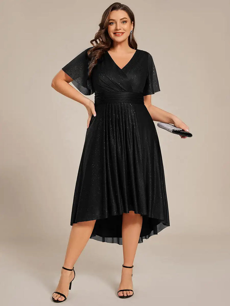 Plus Size Dress Short Sleeve V-Neck A-Line