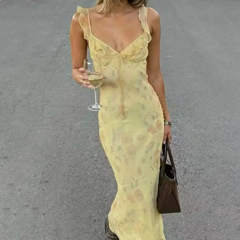 Sleeveless Backless Summer Vacation Dress with Ruffles