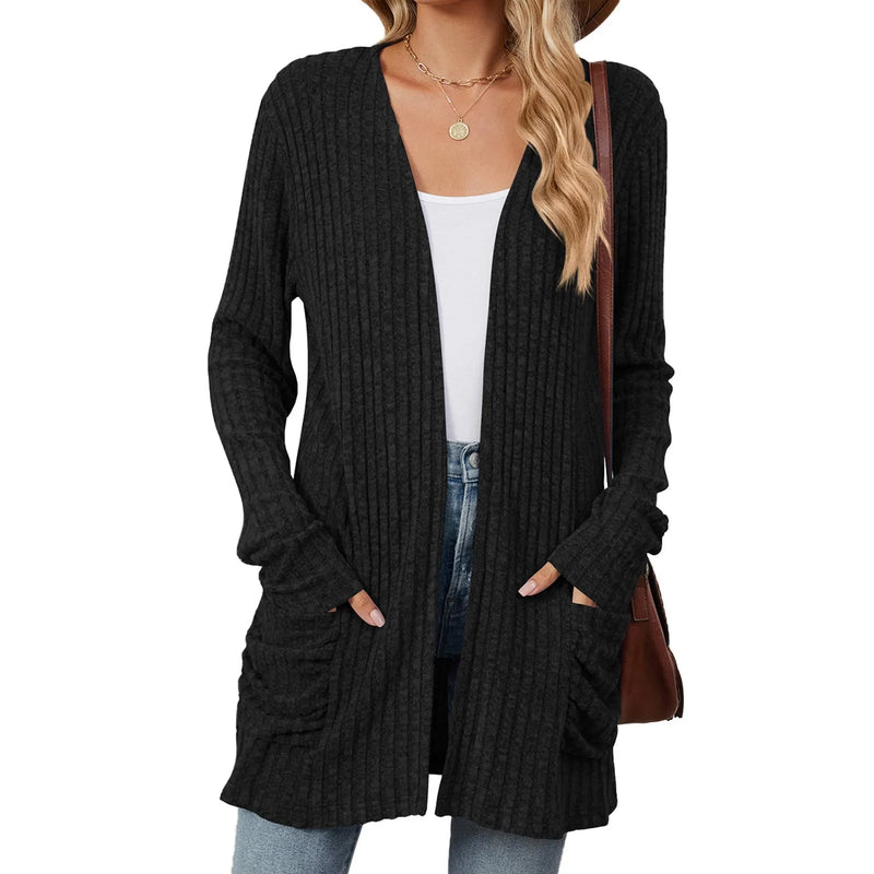 Lightweight 3/4 Sleeve Black Sweater Cardigan Casual