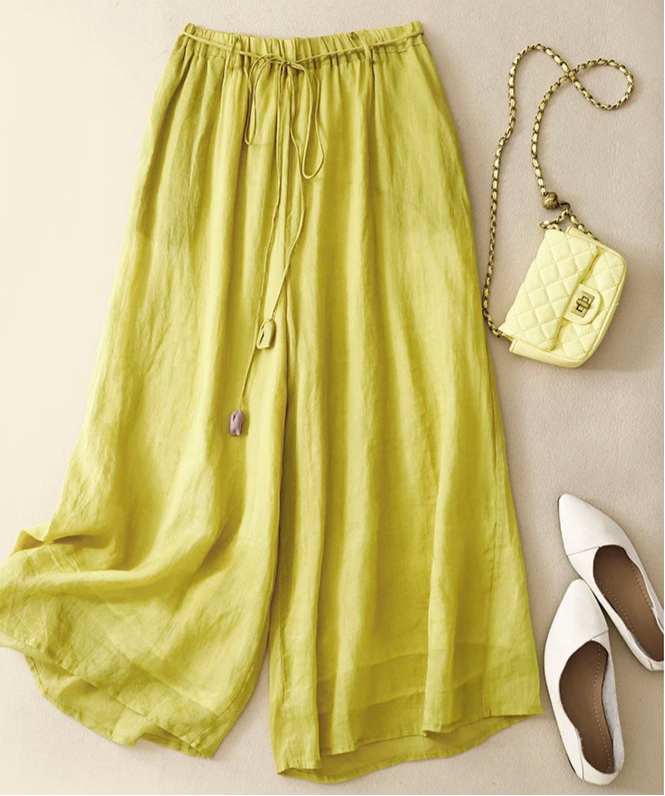 Linen Double-layer High Waist Wide-leg Pants