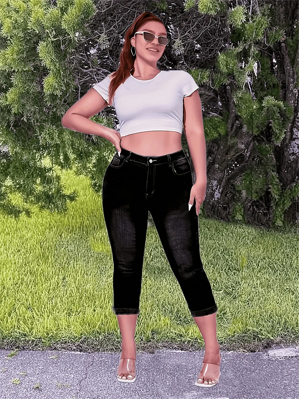 Plus Size Casual Cropped Trousers Skinny