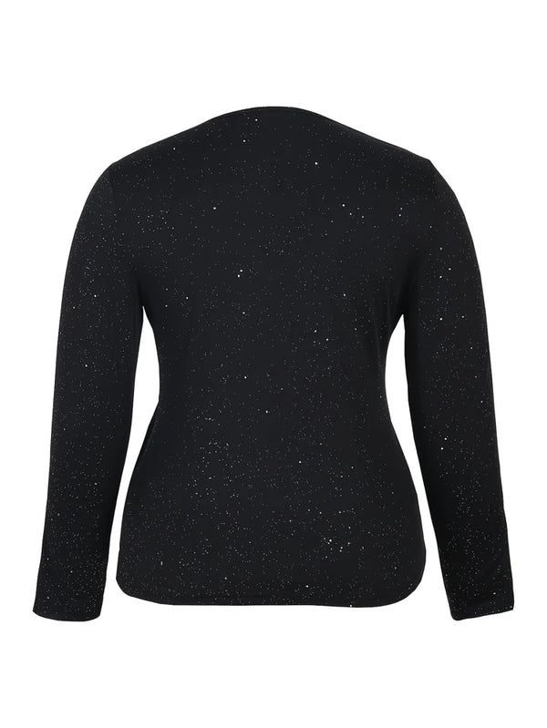 Plus Size Glitter Criss Cross Deep V Neck Long Sleeve