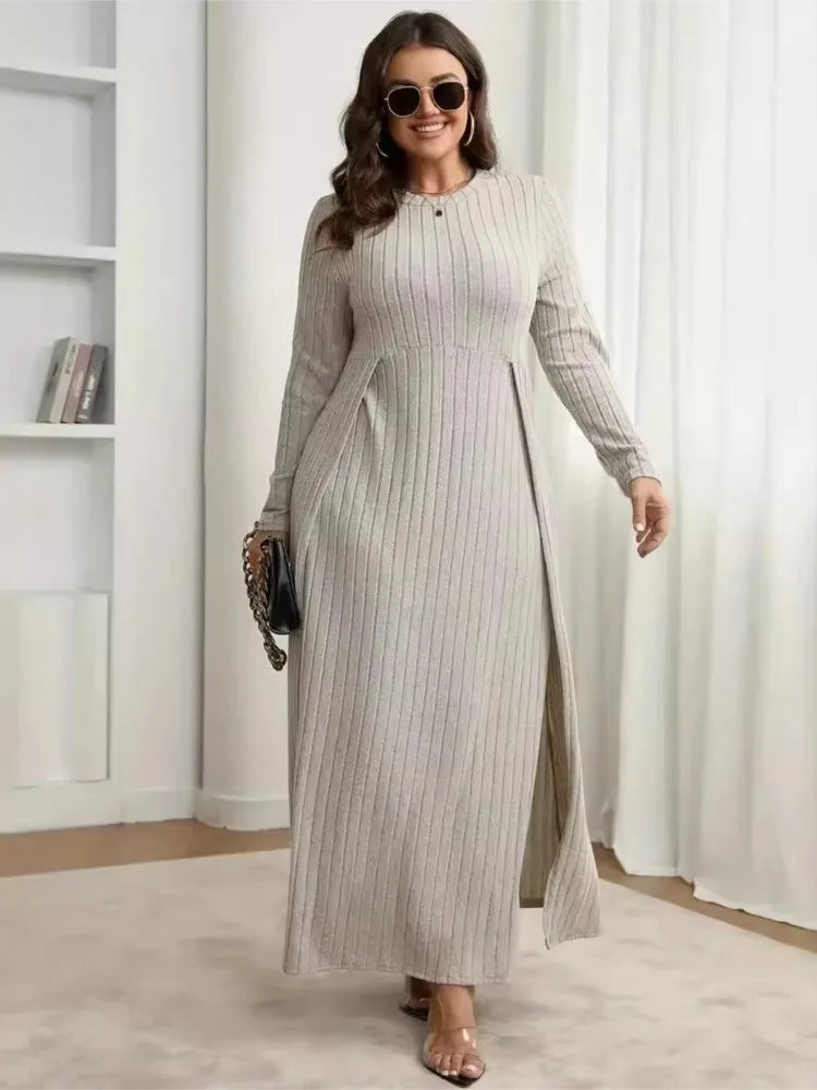 Plus Size Knitted Long Dress Patchwork