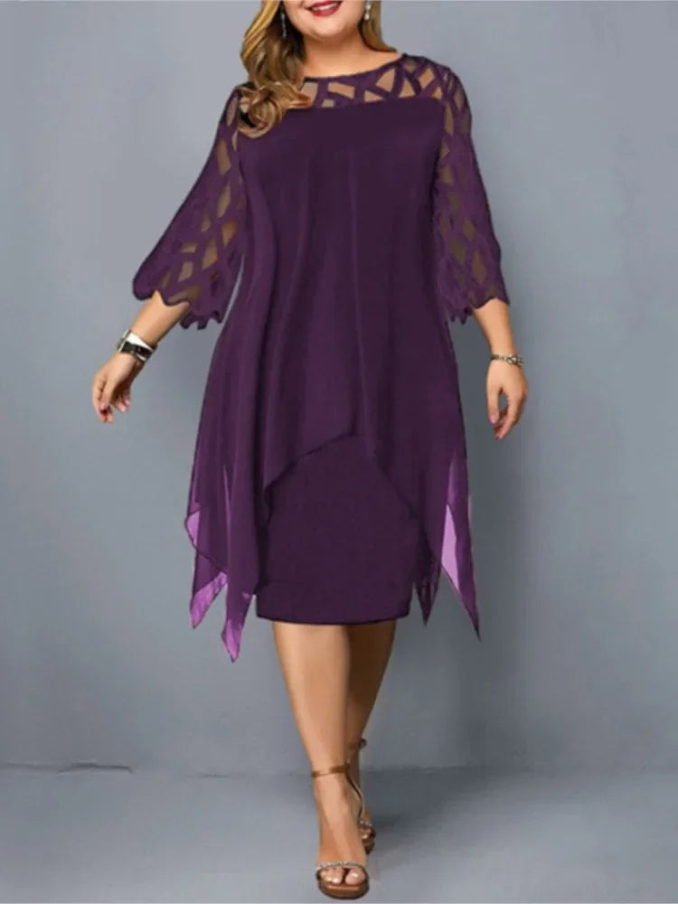 Plus Size Chiffon Dress Elegant Midi Party Dress